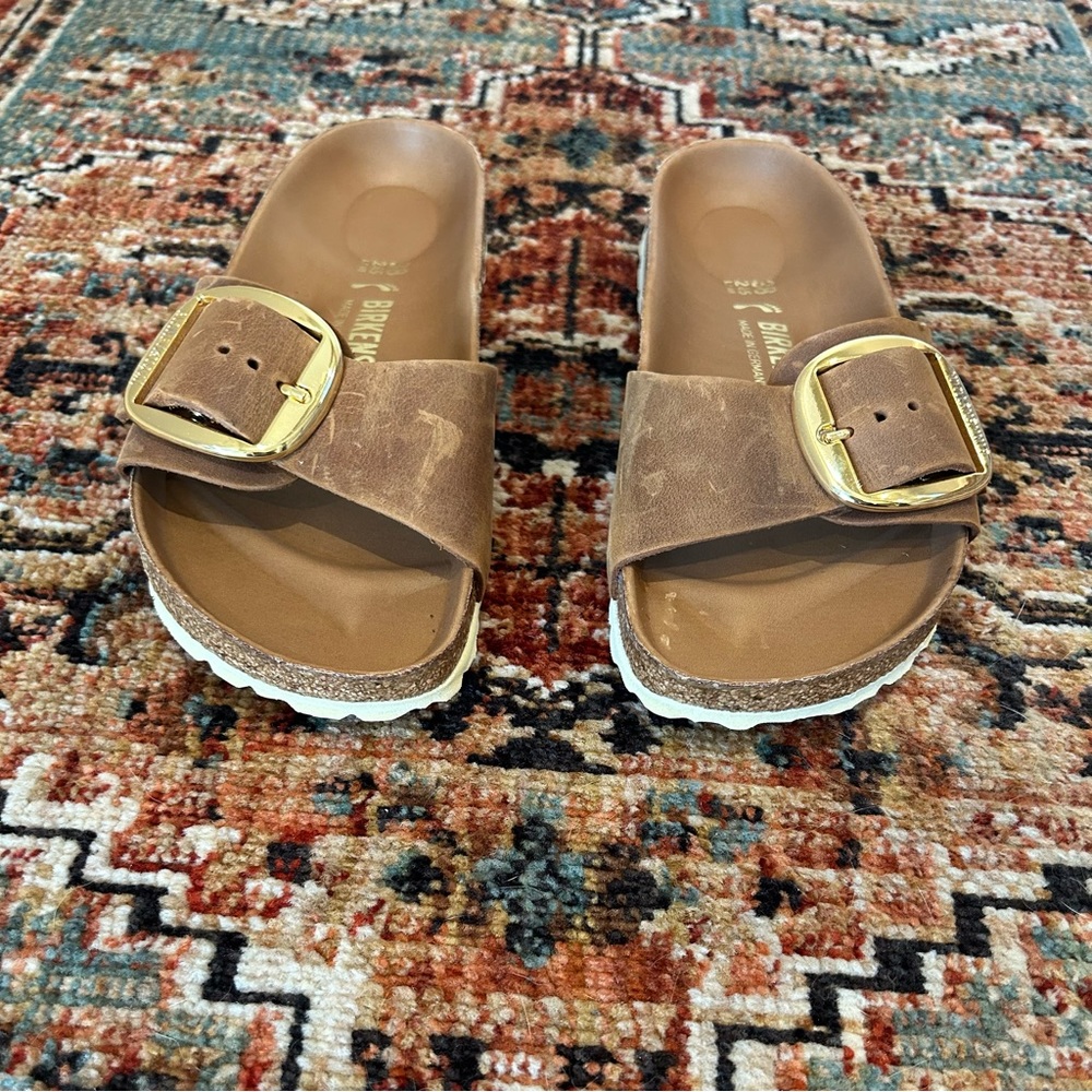 Birkenstock Big Buckle Madrid - Oiled Leather - Cognac - Size 38